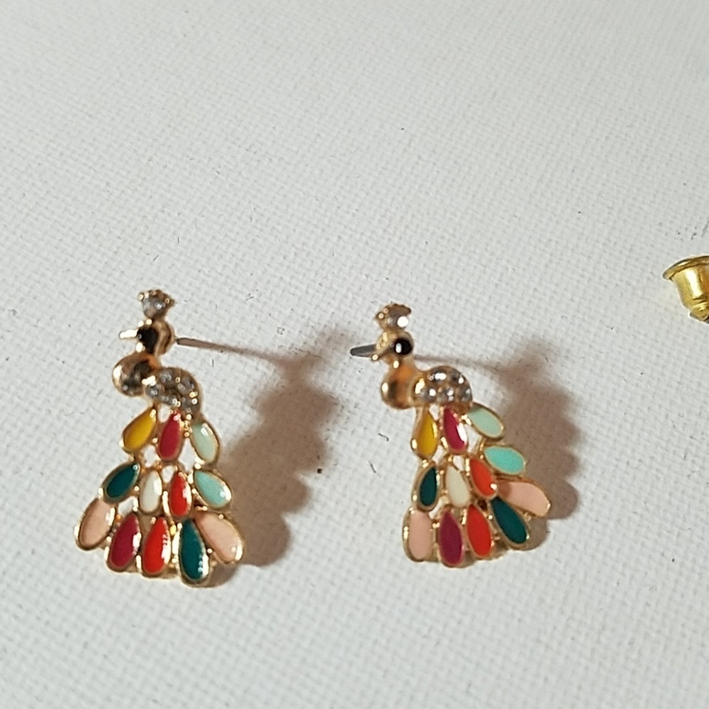 Multi- Color Peacock Rhinestone & Gold Tone - Picture 1 of 1